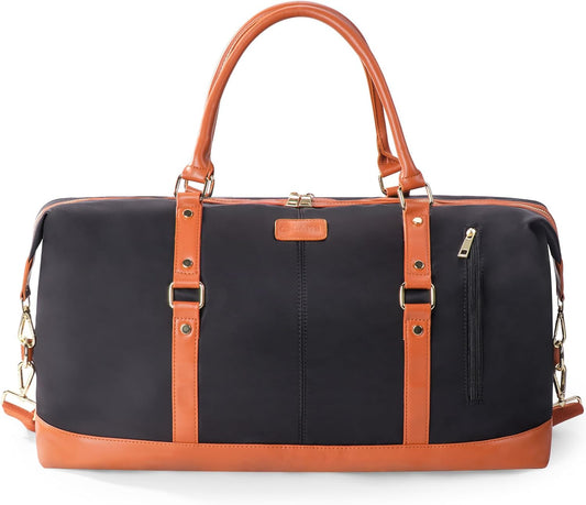 Duffle Bag Smooth Nylon Leather Weekender Overnight Travel Carry on Bag