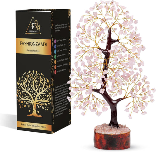 Rose Quartz Crystal Tree of Life for Women Office Decor, Good Luck, Money, Meditation, Positivity, Handmade Healing Crystal Stones Bonsai Tree Spiritual Birthday Gifts for Women