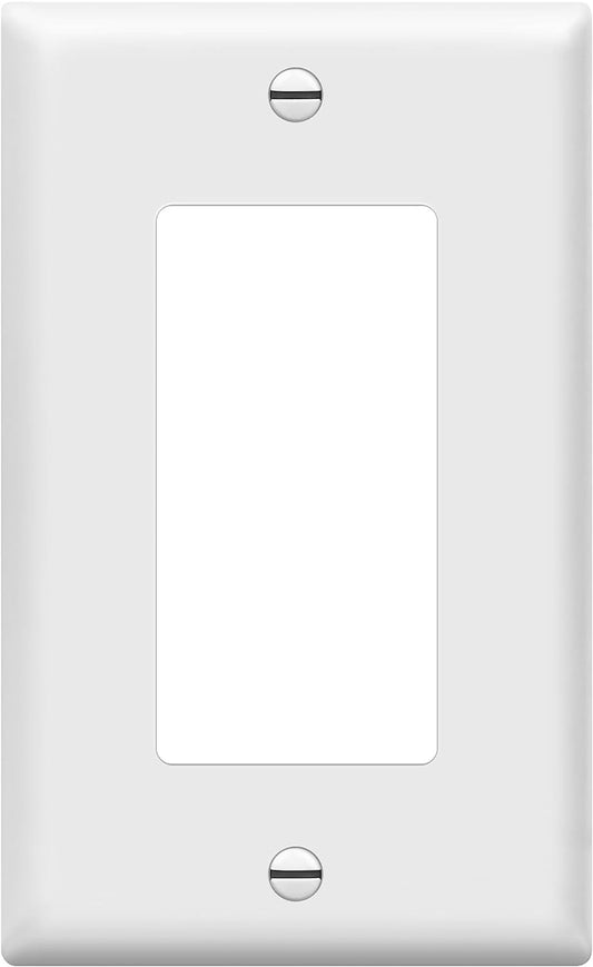 Decorator Light Switch or Receptacle Outlet Wall Plate, Gloss Finish, Size 1-Gang 4.50" X 2.76", Unbreakable Polycarbonate Thermoplastic, UL Listed, , White
